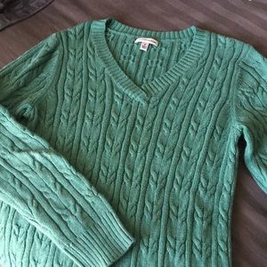 Green v-neck sweater